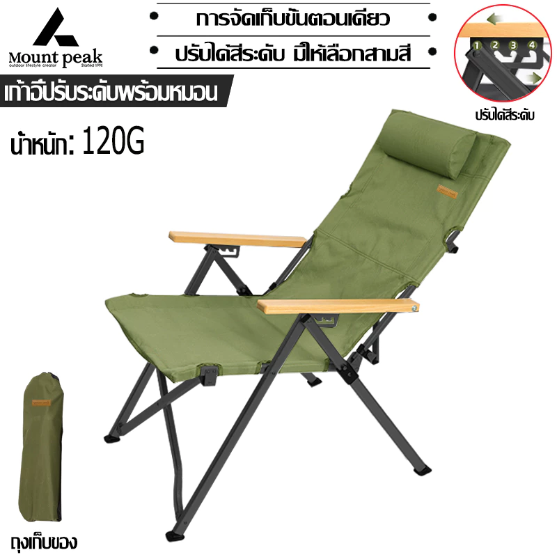 เก้าอี้ปรับระดับ ไซส์ใหญ่ Camping นั่งและเอนนอนได้ รับน้ำหนักได้ 180KG พร้อมกระเป๋า